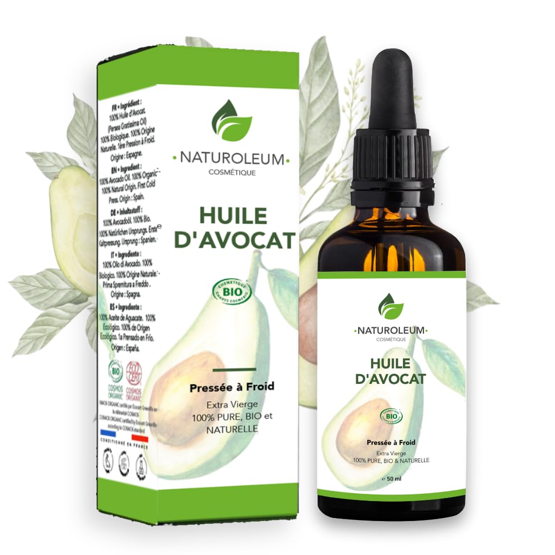 NATUROLEUM 100% ORGANIC AVOCADO OIL, cold pressed, Pure and Natural - Extra Virgin - Nourishing care for Hair and Skin (50 ml) — image 1