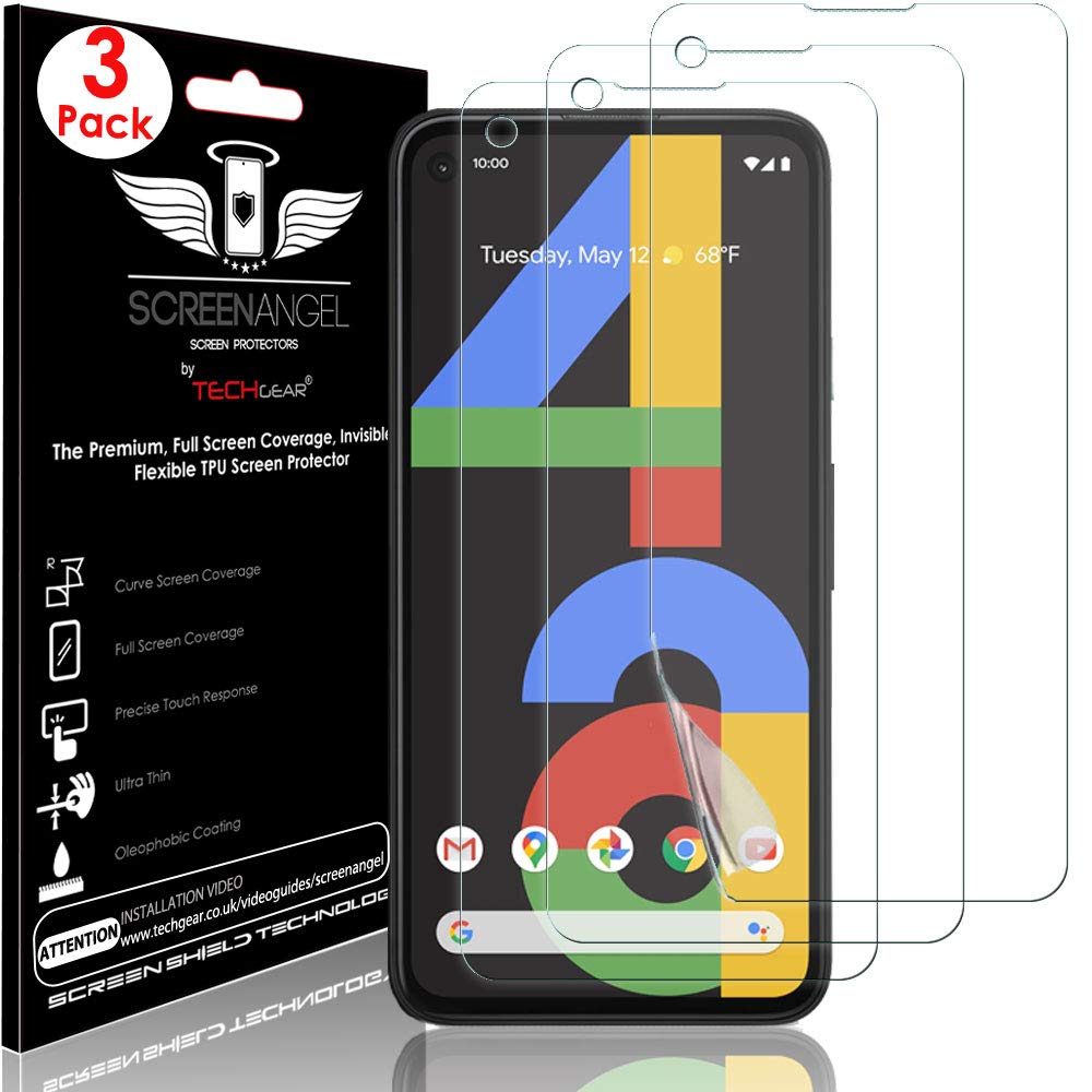 TECHGEAR [3 Pack Screen Protectors fit Google Pixel 4a [Screen Angel Edition] [Case Friendly] [Bubble Free] [FULL Screen Coverage] HD Clear Flexible TPU Films,NOT Pixel 4a 5G