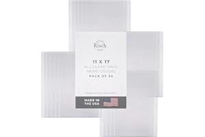 Risch Double-Sided All Clear Vinyl Menu Cover, Two-Sided 2 View Plastic Menu Holder, Slip in Top-Loading Cover, Wipeable, Reusable, 11” x 17”, Pack of 24