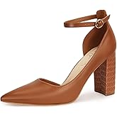 Women's Closed Toe Pumps 3-Inch Chunky Heels Pumps Ankle Strap Dress Wedding Shoes