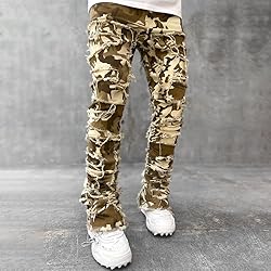 Kodaruber Mens Stacked Jeans Slim Fit Ripped Skinny