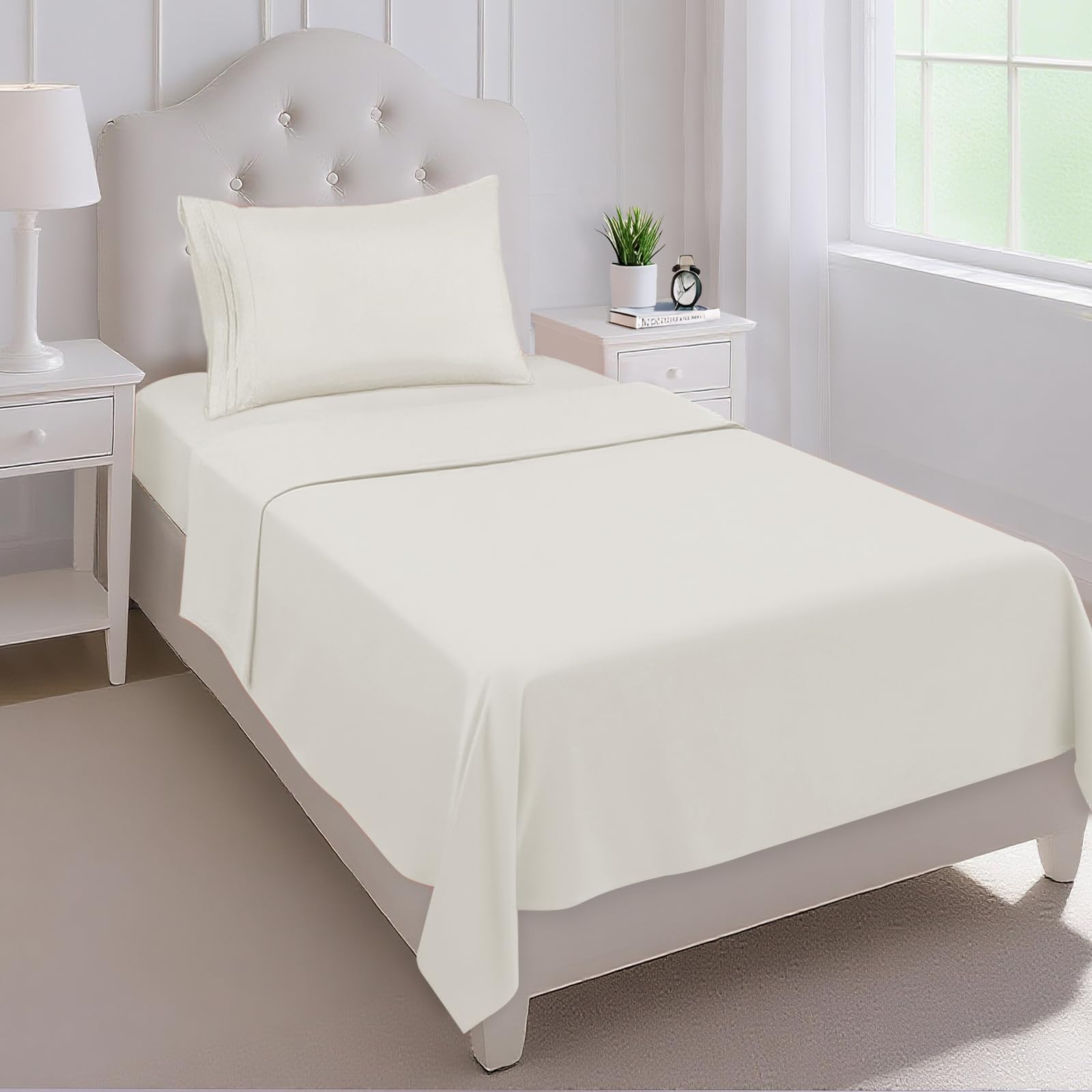 Photo 1 of Mejoroom Twin Sheet Set - Hotel Collection Twin Sheets - Bedding Sheets & Pillowcases with Deep Pocket Fitted Sheet, Breathable, Wrinkle & Fade Resistant - 3 Piece(Ivory)
