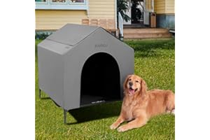 Zooba 42” Outdoor Dog House for Large Breeds, Durable Large Dog Shelter with Weatherproof 600D PVC Canopy, Breathable 2x1 Textilene Fabric Elevated Dog Bed, XL Dog Kennel for Outside Use