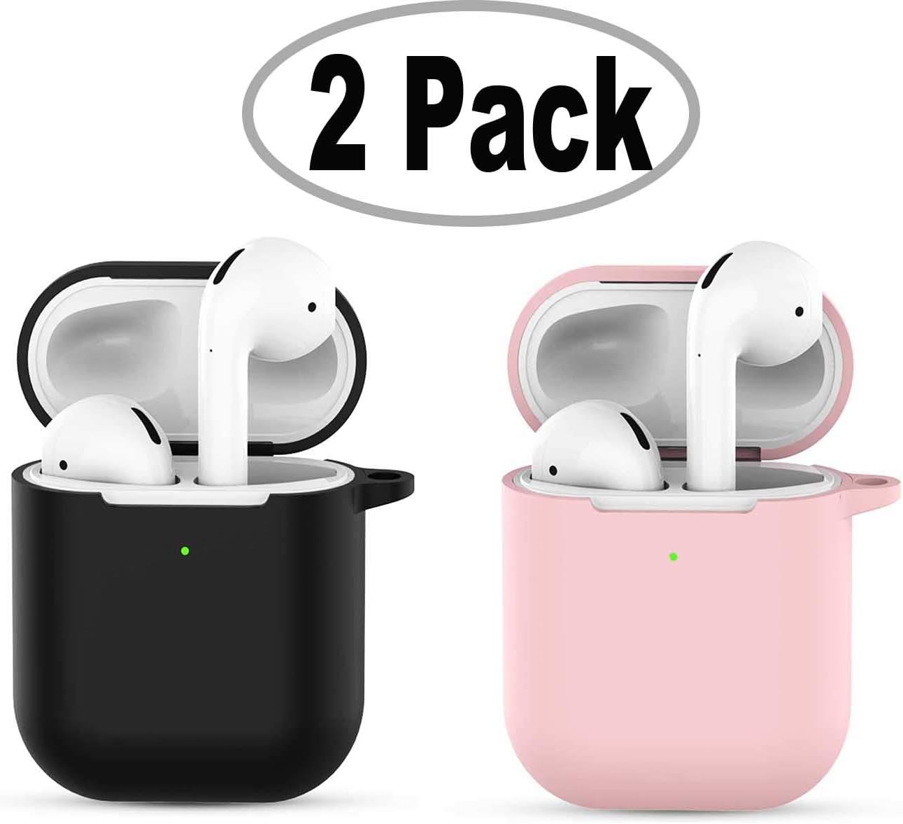 2Pack Compatible with Airpods 2 Wireless Charging Case,Wireless Charging Receiver Sleeve Silicon Case Cover Compatible Qi Charging Lightning Adapter Any Qi Wireless Charger -Black+Pink