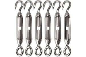 YAMASO 6Pcs M4 Hook & Eye Turnbuckle Wire Rope Tensioner Stainless Steel 304