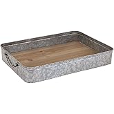 Boston International Rectangle Tray |Galvanized Decorative Serving Board, Drink Service, 16.5" x 11.75", Wood & Metal
