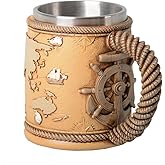 HAUCOZE Beer Stein Mug - Double-Wall Insulated Stainless Steel Coffee Drinking Cup with Handle,15oz,World Map Design for Oktoberfest Gifts and Collectibles