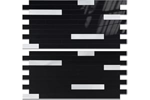 Yipscazo 40 Sheets Peel and Stick Stone Metal Backsplash, PVC Wall Tiles Stick on Tiles for Backsplash Kitchen, Bathroom, Fireplace (6'' X 12'', Black)