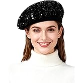 Caviotess Sparkly Sequin Beret for Women Glitter Velvet Beanie French Beret Hats Adjustable Painter Cap Fall Winter Hat