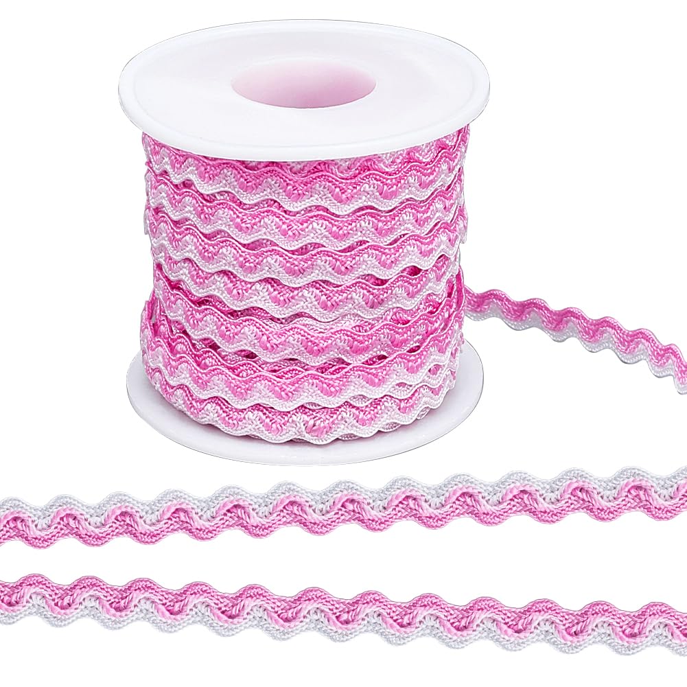 GORGECRAFT 15m RIC Rac Bending Fringe Trim 8mm Wide Wave Ribbons Pink Woven Braided Fabric Ribbon for DIY Sewing Crafts Wedding Dress Clothing Embellishment Lace Party Gift Wrapping