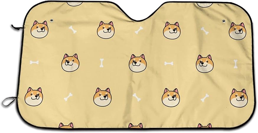 Amazon 車用 サンシェード 面白い柴犬の顔 骨 黄色い背景 カーシェード 遮光 断熱 日焼け防止 防紫外線 取付け簡単 フロントサンシェード 軽自動車 小型乗用車 Suv車 普通車 日よけ Uvカット コンパクト収納 展開寸法700 1300mm 吸盤4個付 サンシェード 車 バイク