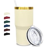 Metalya 20 oz Tumbler Stainless Steel Tumbler with Lid and Straw, Double Wall Vacuum Insulated Travel Coffee Mug for Laser Engrave, Powder Coated Cups for Hot and Cold Drinks (Cream,1 pack)