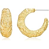 COORWEEL Chunky Gold Hoops Earrings for Women Lightweight Thick Circle Open Hammered Trendy Earrings Jewelry Gifts