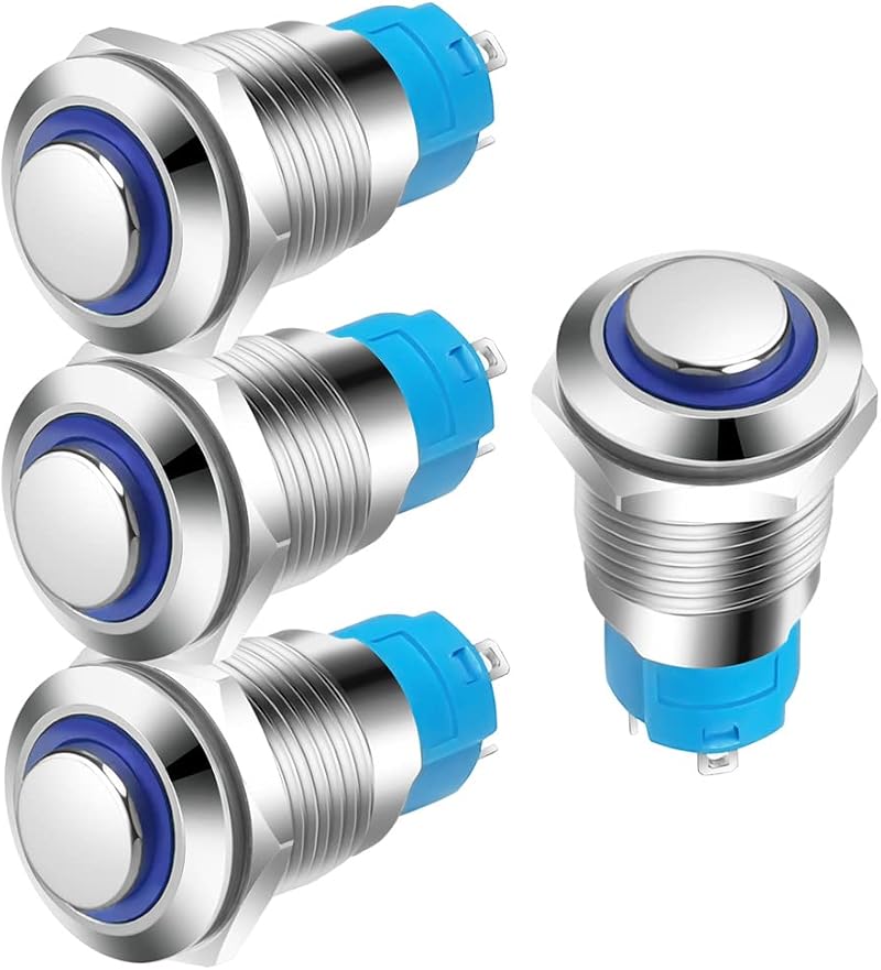 Gebildet 4Pcs 12mm 3A 12-24V Waterproof LED Push Button High Head