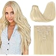 GOO GOO Clip in Hair Extensions Real Human Hair, Remy Human Hair Extensions Clip ins for Women, Natural Human Hair, 14inch 110g 7Pcs, 60A Platinum Blonde