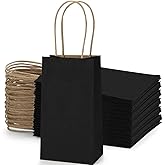 BagDream 50 Pack 3.5x2.4x6.7 Inches Small Kraft Paper Gift Bags with Handles Bulk Mini Party Favor Bags Candy Bags 100% Recyclable Black Paper Bag