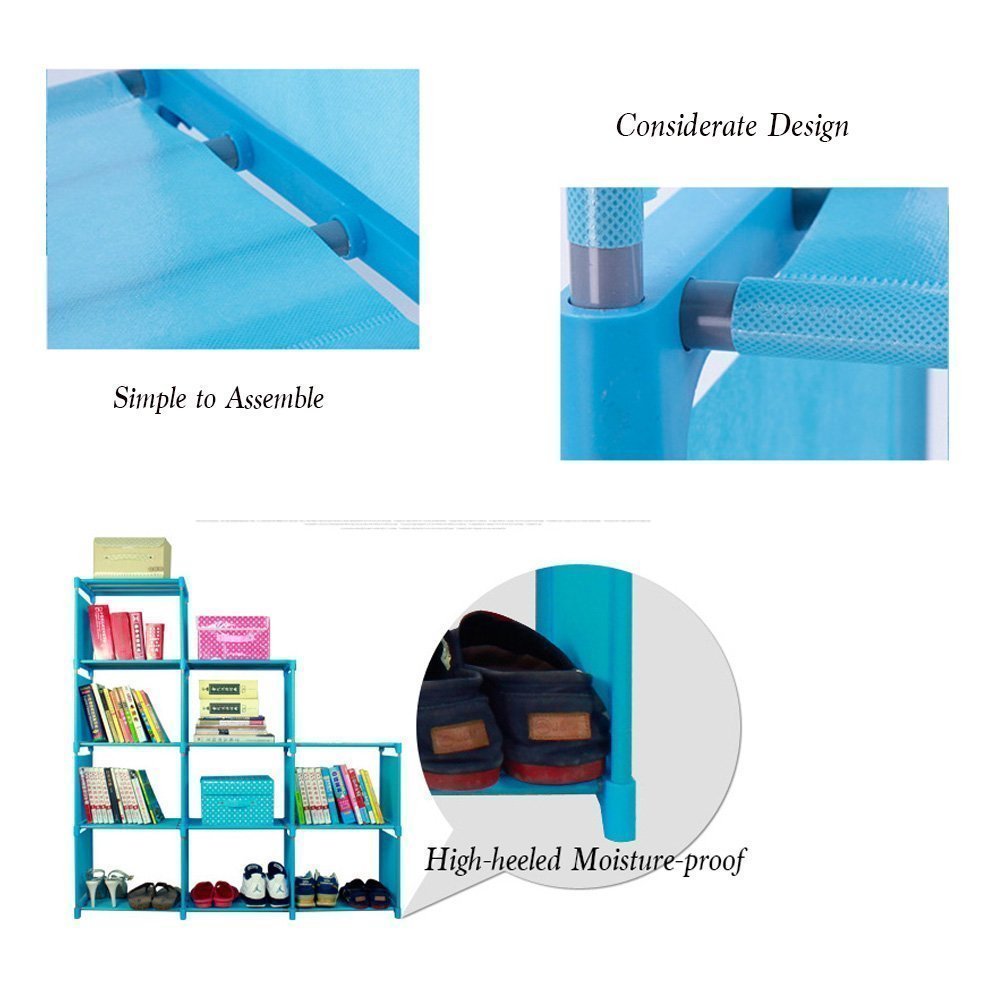 Meflying 4 Tier Bookcase Adjustable Bookshelf with 9-Cube Bookcase Storage DIY Cabinet Waterproof Non-Woven For Home Furniture Kids Study(US STOCK) (Blue)