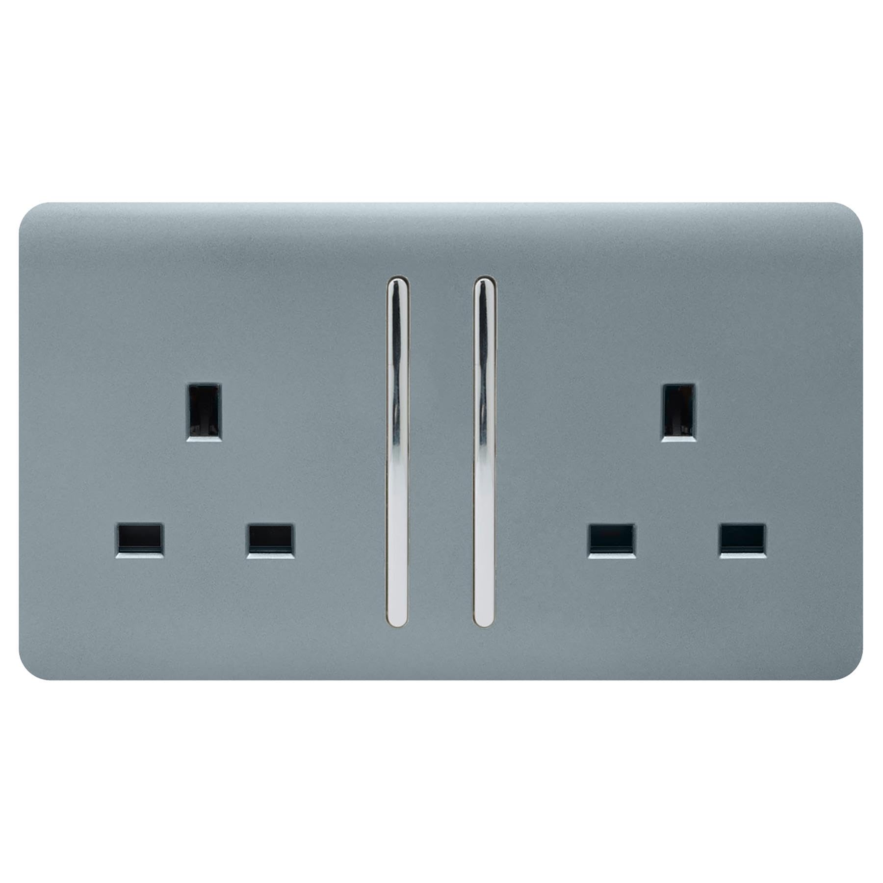 Trendi Switch 2 Gang Artistic Modern Glossy 13 Amp Switched Tactile Plug Socket Cool Grey, ART-SKT213L