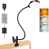 Glocusent 5W Clip on Light, 36LED Eye Caring Reading Light for Bed, 3 Colors & 5 Brightness Clip on Lamp with Adapter, Perfect Reading Light for Bed with Clamp/Bunk Bed/Headboard/Table/Desk
