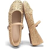 Coutgo Womens Mary Jane Woven Flats Round Toe Ballet Flats Dressy Comfortable Slip On Shoes