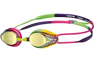 ARENA Tracks Unisex Junior Youth Essential Racing Swim Goggles Kids Swimmers Young Racers 6-12 Anti-Fog Coated Mirror Lens, Violet/Fuchsia/Green
