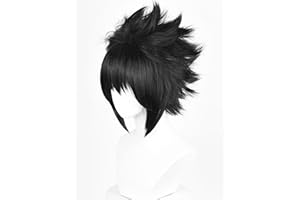 Short Anime Black Costume Cosplay Wig with Bangs Men's Black Spiky Layered Wig for Halloween Party Unisex