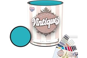 Vintiques Chalk & Mineral Paint plus color card, Matte Finish- Easy Application for DIY Projects - Furniture, Wood, Metal, Home Decor and More, Hot Teal, 32oz