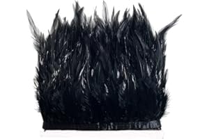 LONDGEN Rooster Hackle Feather Fringe Trim for Dress Decoration and Sewing Accessories Pack of 2 Yards(Black, 2yards)