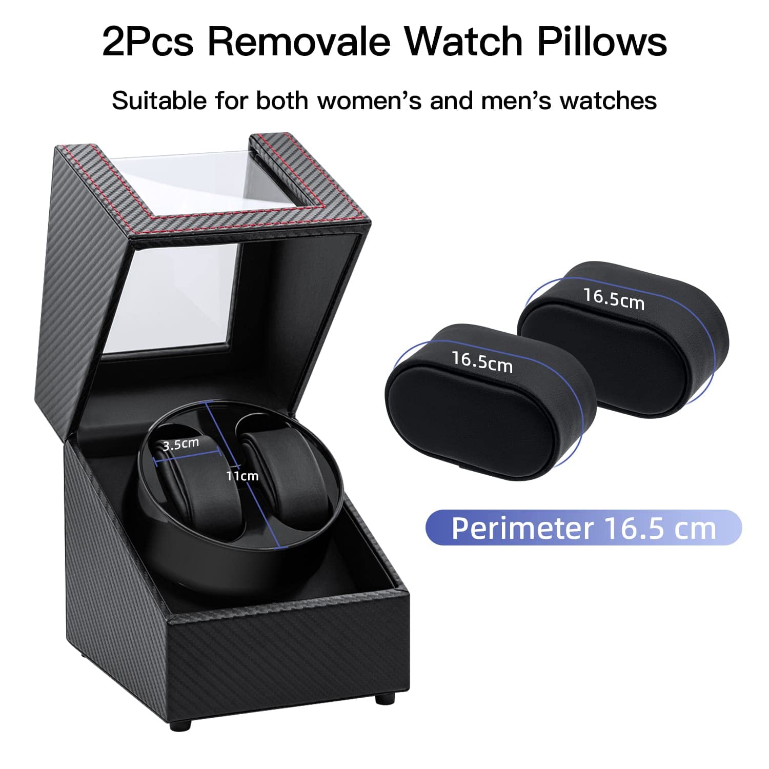 Mcbazel Watch Winder for Automatic Watches, Double Automatic Watch Winder Box with Quiet Japan-made Motor, 2 Slots Watch Display Storage Rotation Wrist watch Box (Black Carbon Fiber Leather)