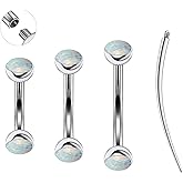 Ruifan 16g Rook Piercing Jewelry Titanium Internally Threaded Jeweled Opal Curved Barbell Eyebrow Tragus Helix Conch Lobe Labret Earrings Lip Rings Piercing Jewelry For Women Men 6mm 8mm 10mm