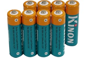 Kinon Double A Rechargeable Batteries 1.2V NiMH AA 1300mAh (8 Pieces) for Outdoor Solar Garden Lights Landscape Pathway Lights Porch and Patio Lights