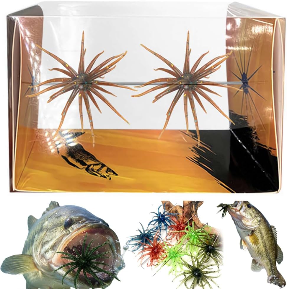 2PCS Bass Fishing Bait - Lure Bait for Black Pits,Soft Sea Urchin Baits,Soft Artificial Sea Urchin Lures for Shore,Trout,River,Lake,Saltwater,Freshwater,Father's Day Fishing Gifts for Men,Fishermen
