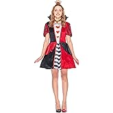 EraSpooky Adult Women Red Queen Costume Red Hearts Carnival Fairy Tale Party Dress with Crown Choker