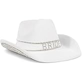 MTaM More Than a Mood Rhinestone Bride Cowboy Hat | Bachelorette Party Hat, White Cowgirl Hat Wedding Bridal Shower Decoration, Bride to be Gift, Country-Western Novelty