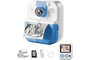 LISCUTY Bluetooth Kids Camera Instant Print, 1080P Mini Toddler Camara for Boys Girls, Portable DIY Instant Digital Camera for Kids, Cool Idea Gift Toys for Birthday Kids, Camrea for Phone & Tablet, 32GB Card