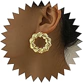 Vacaonio Vintage Twisted Circle Earrings Circle Open Earrings Chunky Gold Circle Stud Earrings Round Circle Earrings Exaggerated Geometric Earrings Jewelry for Women