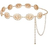 LEACOOLKEY Western Metal Concho Belt for Women Cowgirl Boho Waist Chain Belt for Dresses Jeans Pants