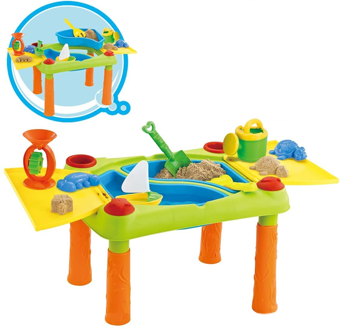 Inside Out Toys Sand and Water Play Table, Sand Pit - Large Size with Hinged Lid, 2 in 1 with Accessories