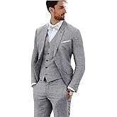 Furuyal Linen Suit 3 Pieces Vintage Retro Wedding Prom Suits Slim Fit Jacket Blazer Groom Tuxedos
