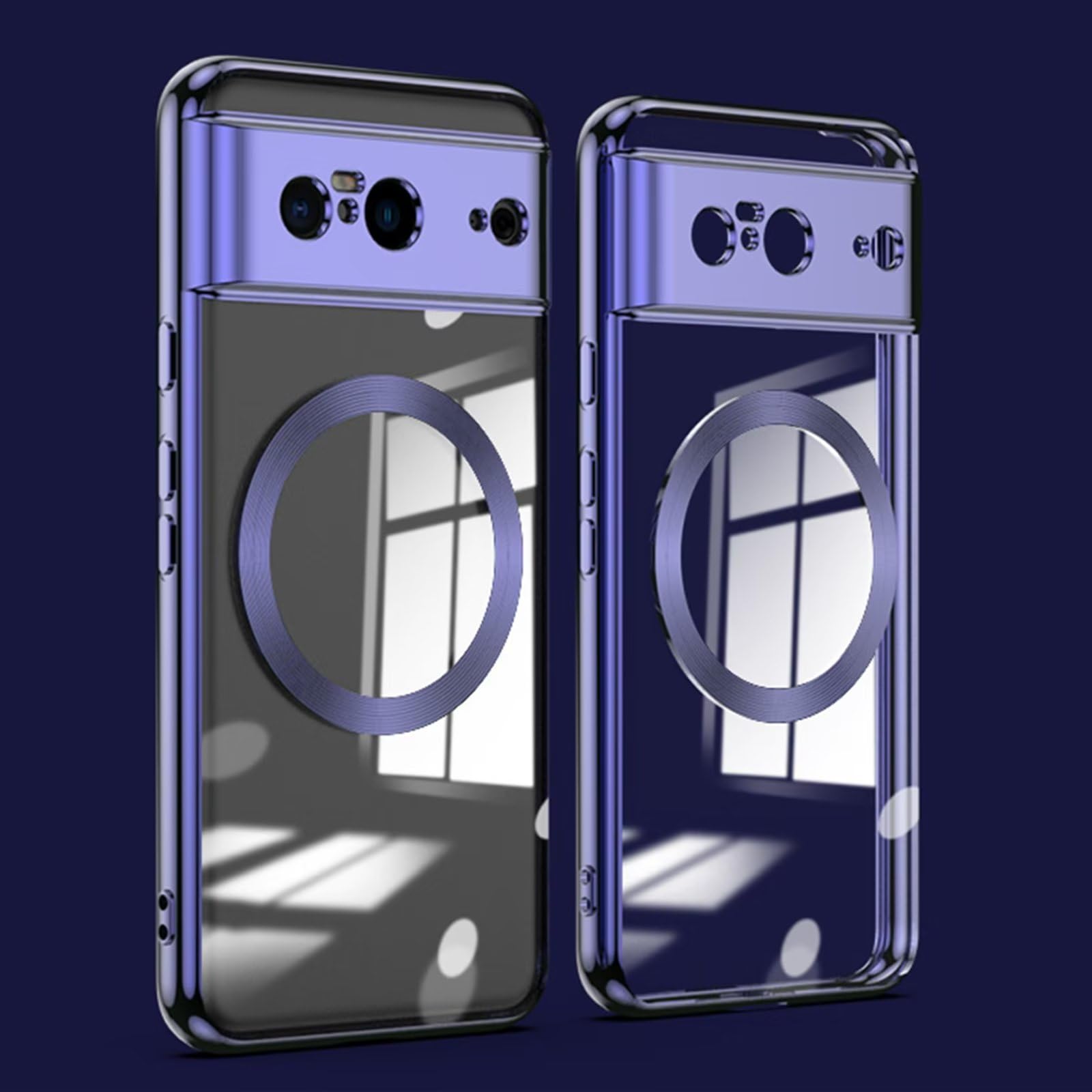 ESONG Magnetic Clear for Google Pixel 8 Case with MagSafe[Wireless Charging][Camera Lens Cover Protection]Silicone Shockproof Protective Phone Cover[Non-Yellowing/Anti-Fingerprint]-Dark purple