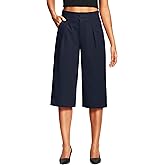 ISEEGZ 18" Women’s Capri Pants with Pockets High Waisted Pleated Wide Leg Dressy Capris for Women Summer Business Casual