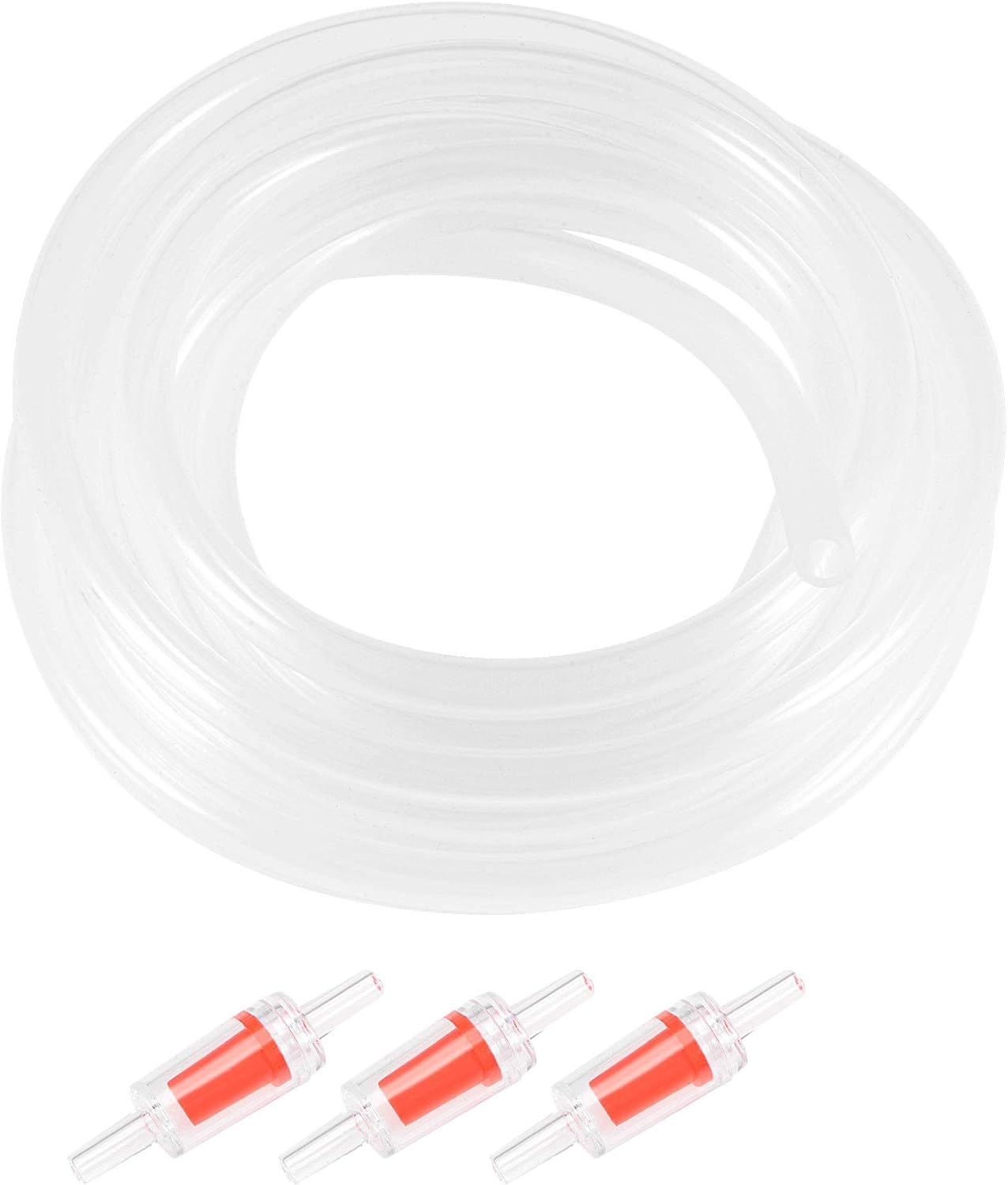 sourcing map Silicone Tubing 4mm ID 6mm(1/4") OD 2.5m Aquarium Pump Air Hose Water Pipe Silicone Rubber Tube Clear with 3pcs Check Valves