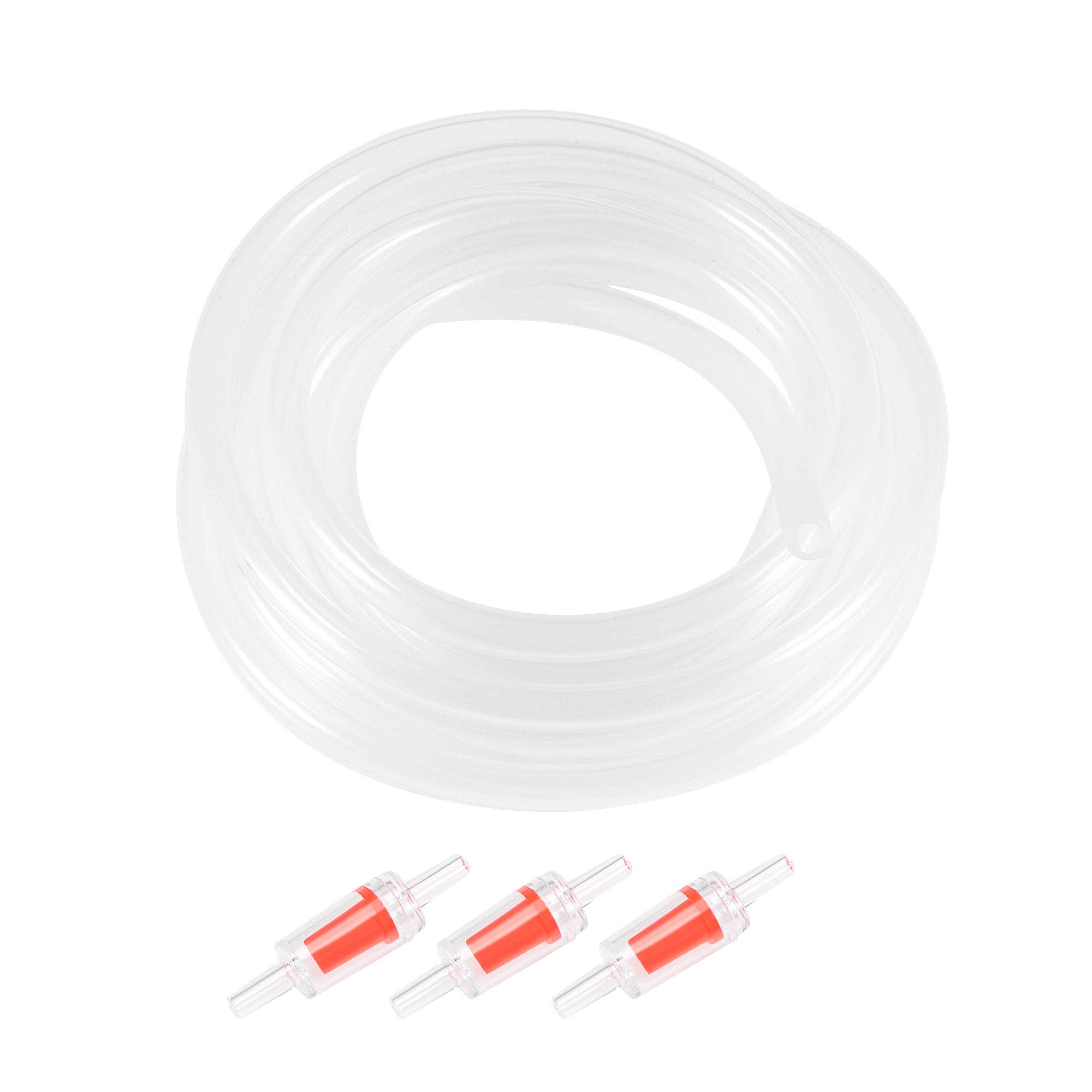 sourcing map Silicone Tubing 4mm ID 6mm(1/4") OD 2.5m Aquarium Pump Air Hose Water Pipe Silicone Rubber Tube Clear with 3pcs Check Valves