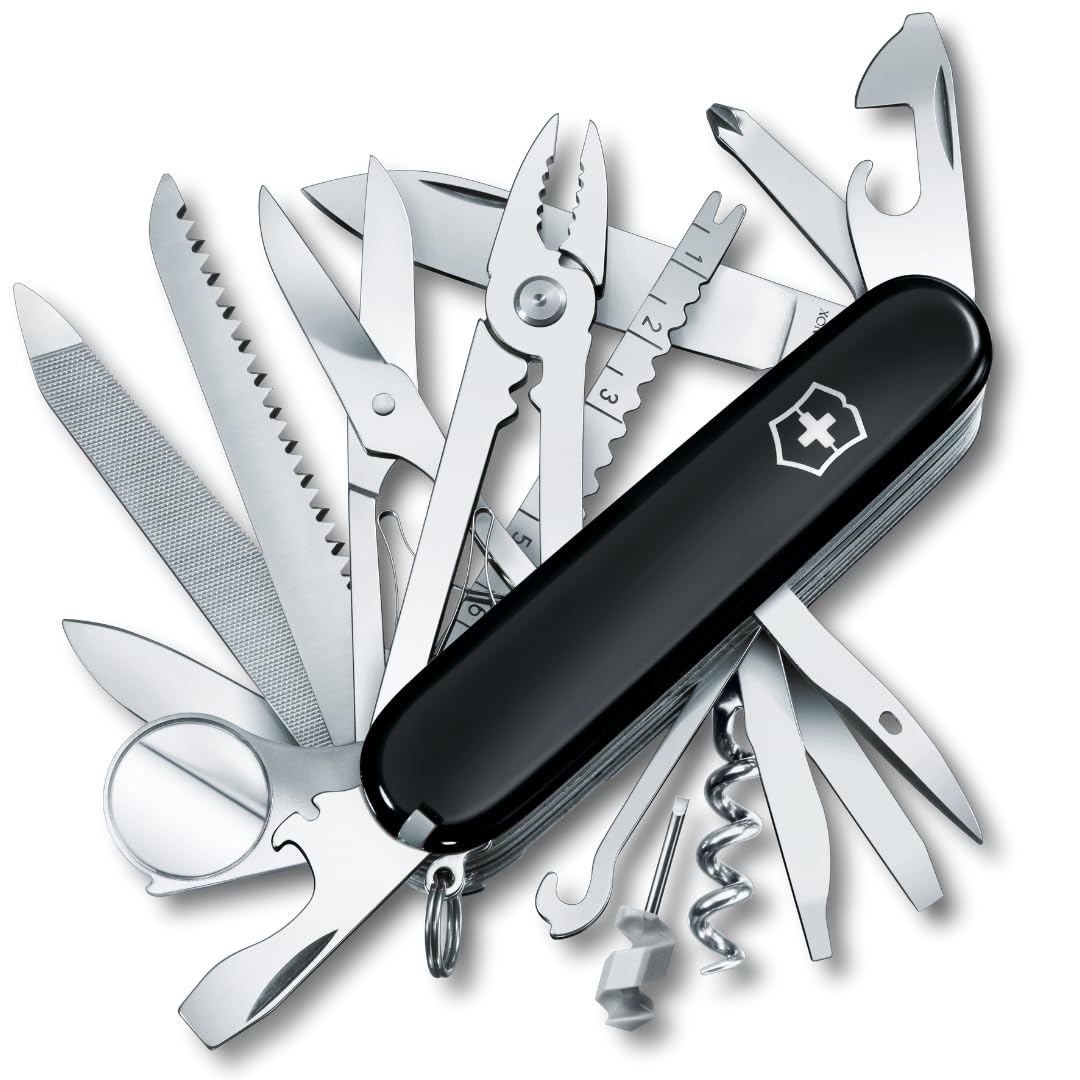 Victorinox Swiss Champ Swiss Army Knife, Medium, Multi Tool, 33 Functions, Blade, Scissors, Black