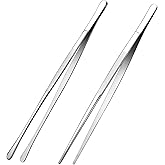 Fine Tweezer Tongs, 2pcs 12'' Cooking Tweezers, Stainless Steel Food Tweezers, Extra-Long Tweezer with Round and Straight Tip