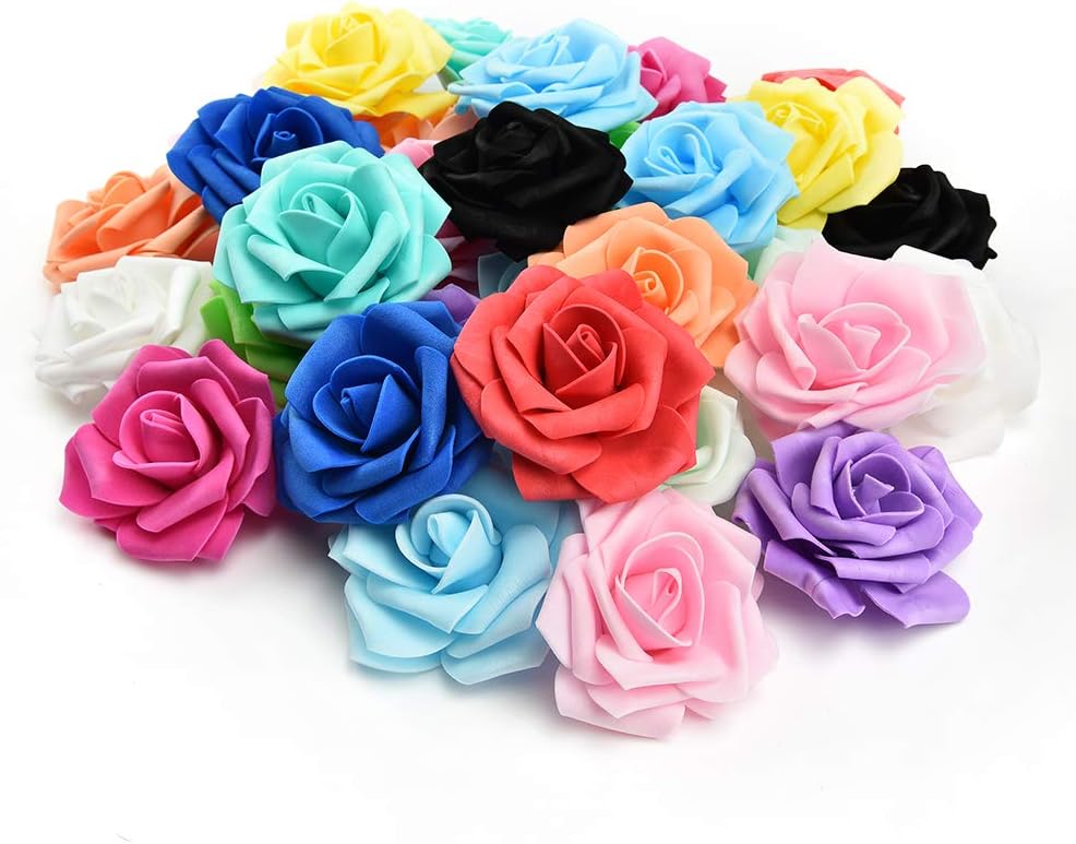 AZXU fake flowers heads in Bulk Wholesale Artificial PE Foam Roses Flowers for Home Wedding Decoration Scrapbooking Handmade Kissing Balls 20pcs 7cm (Multicolor random)