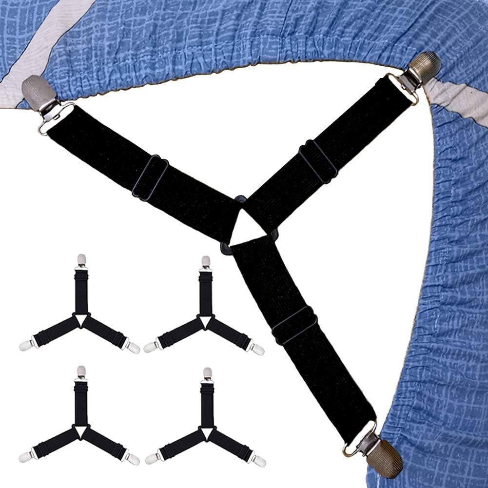 Fitted Sheet Clips, Bed Sheet Suspenders for Adjustable Beds, Bed Sheet Fasteners, 4 PCS Elastic Bed Sheet Grippers Heavy Duty, Bed Sheet Holder Straps Set for Crib Twin XL Full California King Queen: Home & Kitchen