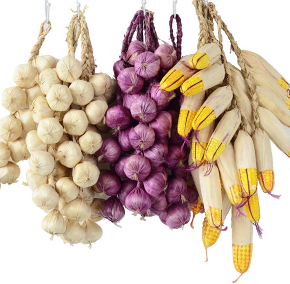 Swovo Artificial Onion String Fake Vegetable Strings Artificial Corn Strings Hanging for Home Kitchen Decor Kids Toy