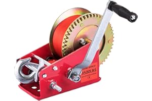 3500 lbs Hand Winch Heavy Duty Two Way Manual Towing Crank with Cable 32 Feet Nylon Straps and Comfortable Handle Hook for Bo