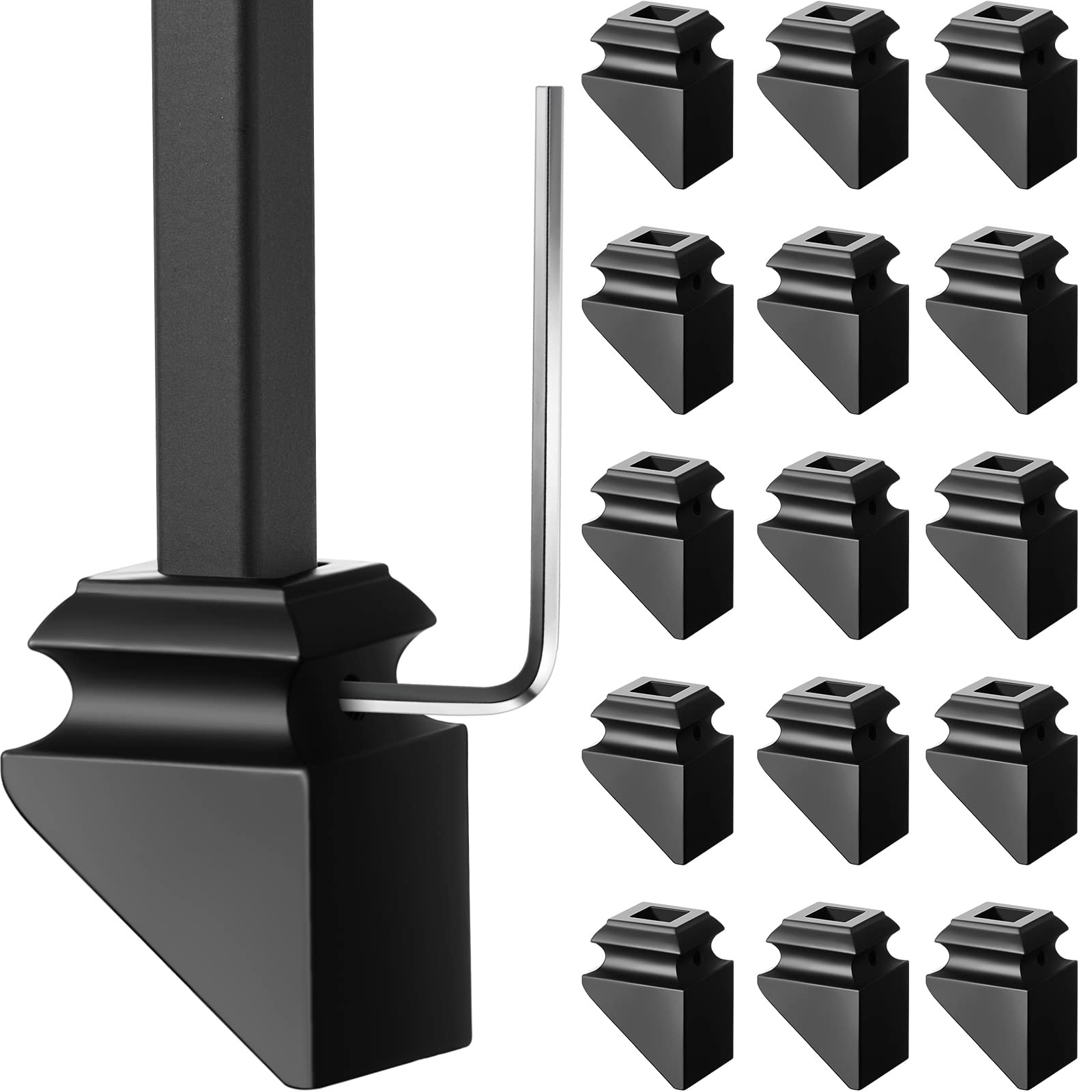 Photo 1 of 16 Pcs Iron Baluster Shoes Slant Shoe with Screw 1/2 Inch Copper Baluster Slant Angled Indoor Iron Spindle Pitch with 1 Socket Head Screw Wrench for Staircase, Satin Black